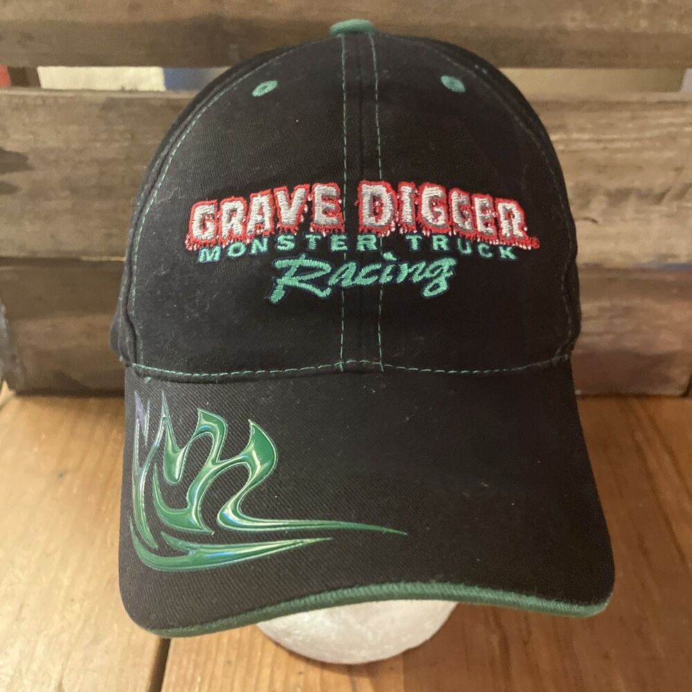 VTG Grave Digger Monster Truck Racing Embroidered Hat Green Flames H3 Sportgear